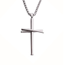 Edelstahl Sportschmuck Baseballschläger Kreuz Anhänger Halskette christliche religiöse Sportschmuck Halsketten